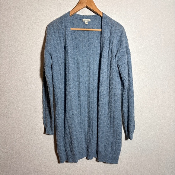 Garnet Hill 100% Cashmere Cable Knit Long Cardigan Open Front Soft Blue SIZE XS - Picture 3 of 10
